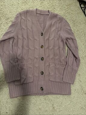 Women's Lavender Cable Knit Button-Front Cardigan Sweater